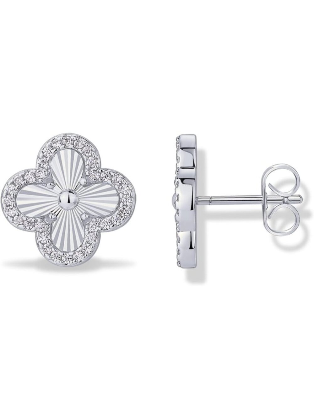 Gold Clover Stud Earrings for Women, 14K Plated CZ Four Leaf Design, Fashion